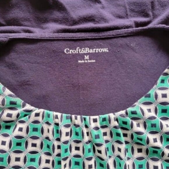 Croft & Barrow Navy Blue Sweater with Green Design Attached Blouse Women's Med - Picture 7 of 7